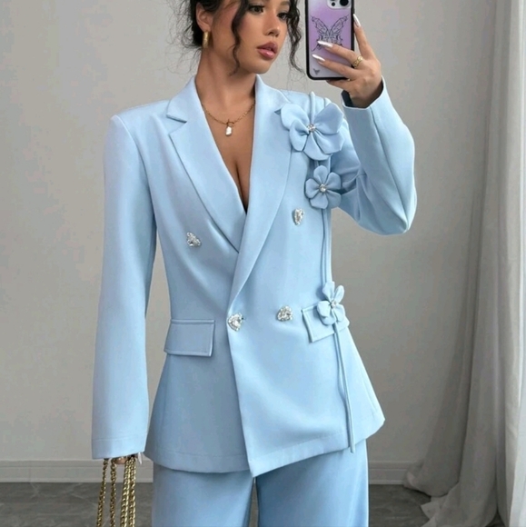 Jackets & Blazers - New Romantic Regular Shoulder Design Hand-Stitched Floral Lapel Rhinestone